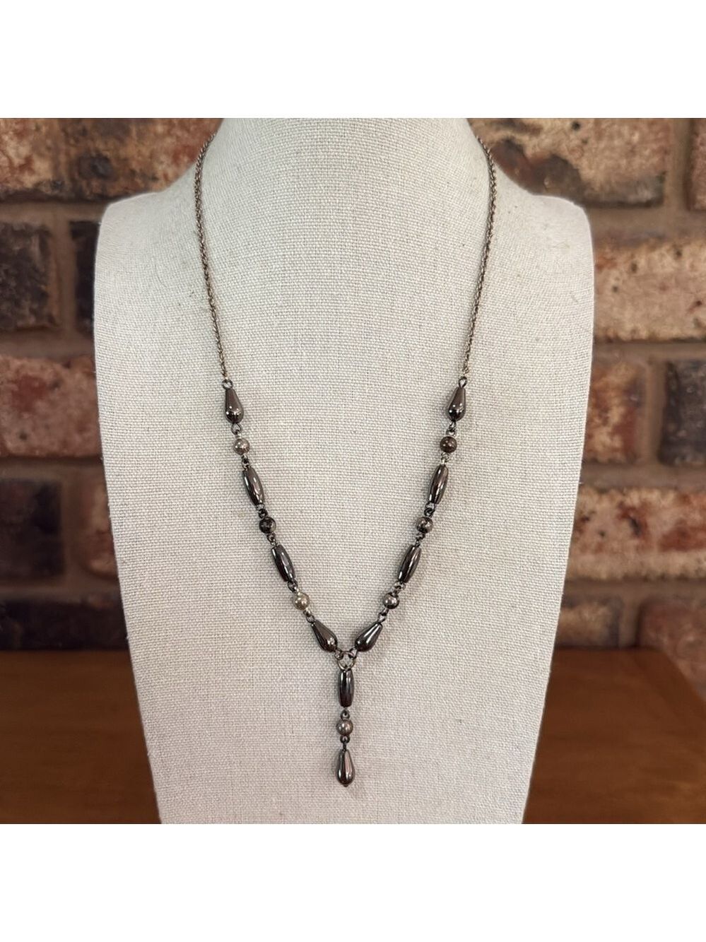 PREMIER DESIGNS "SLATE" Teardrop Shaped Faux Hematite Drop Necklace